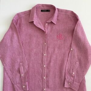 LAUREN Ralph Lauren Shirt 100% Linen Pink Size XL